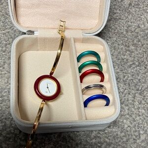 Gucci Gold and Red Women's Watch with Interchangeable Bezels